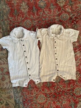 2 Lovedbaby Pool Pinstripe Rompers size 12-18 months